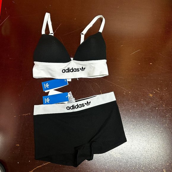 adidas Other - Adidas Womens Black Smart And Novel Stretch Slim Fit Triangle Bra And Shorts Set